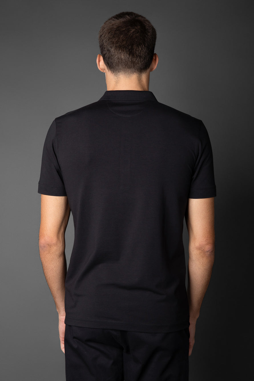 Polo Manga Curta 5 Botões Jersey Pima - Preto