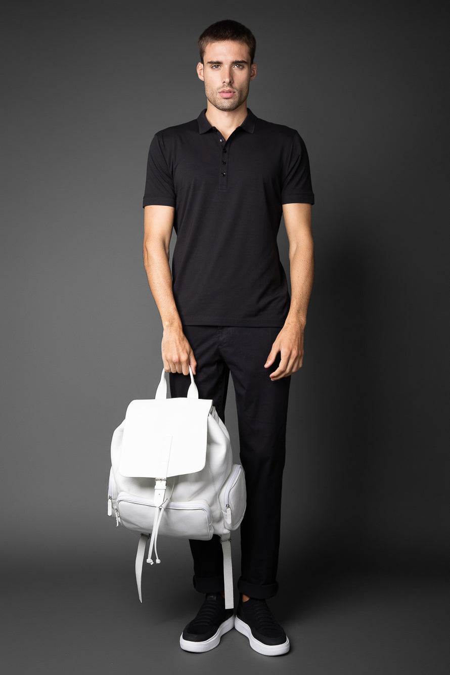 Polo Manga Curta 5 Botões Jersey Pima - Preto