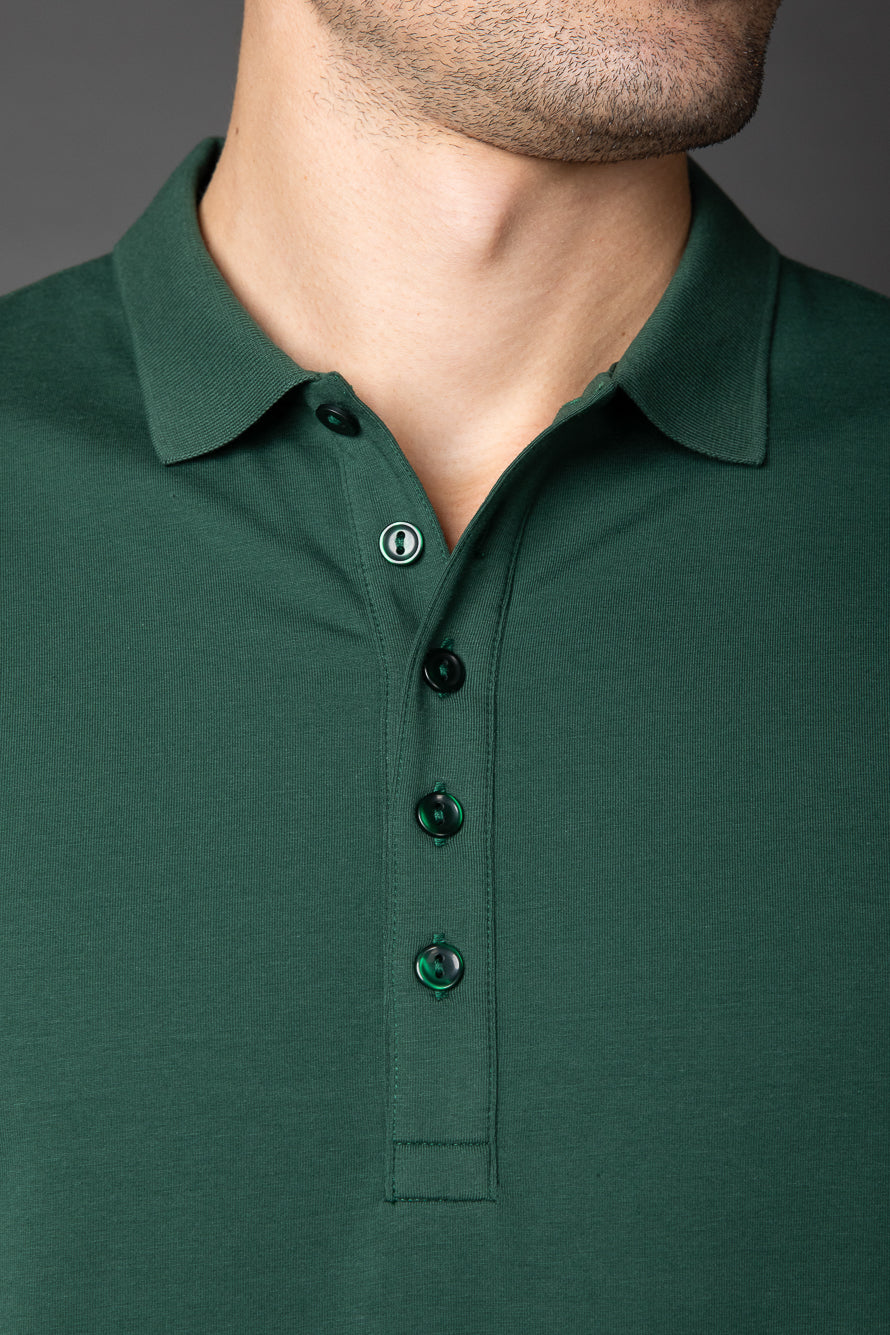 Polo Manga Curta 5 Botões Jersey Pima - Verde Escuro