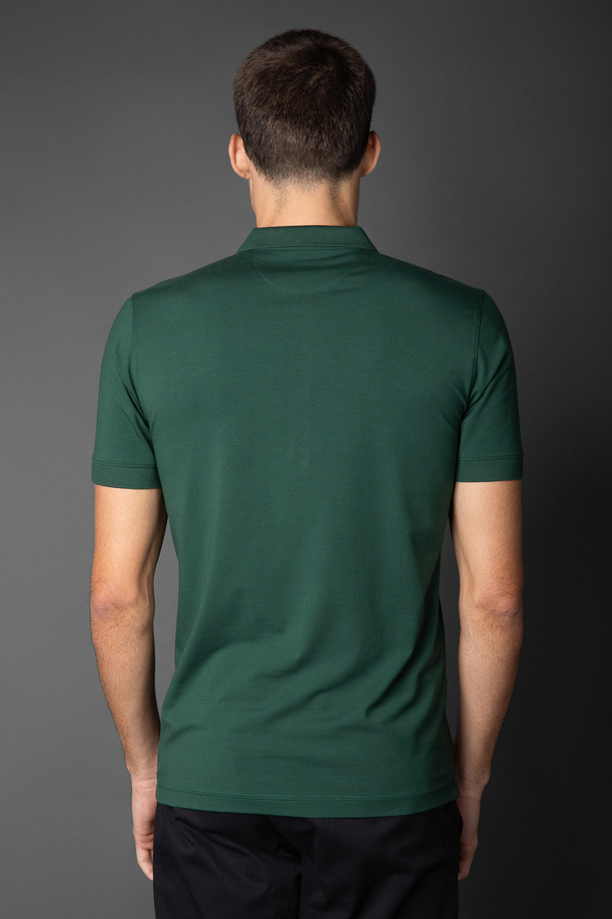 Polo Manga Curta 5 Botões Jersey Pima - Verde Escuro