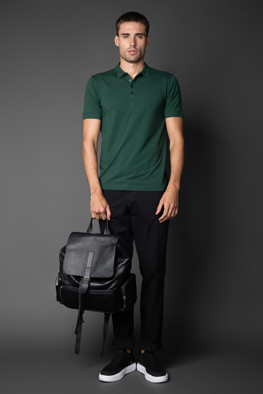 Polo Manga Curta 5 Botões Jersey Pima - Verde Escuro