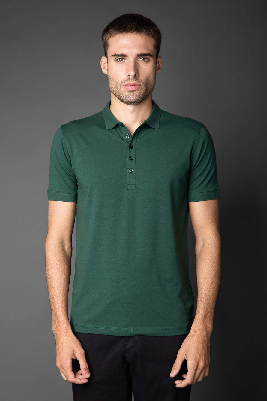 Polo Manga Curta 5 Botões Jersey Pima - Verde Escuro