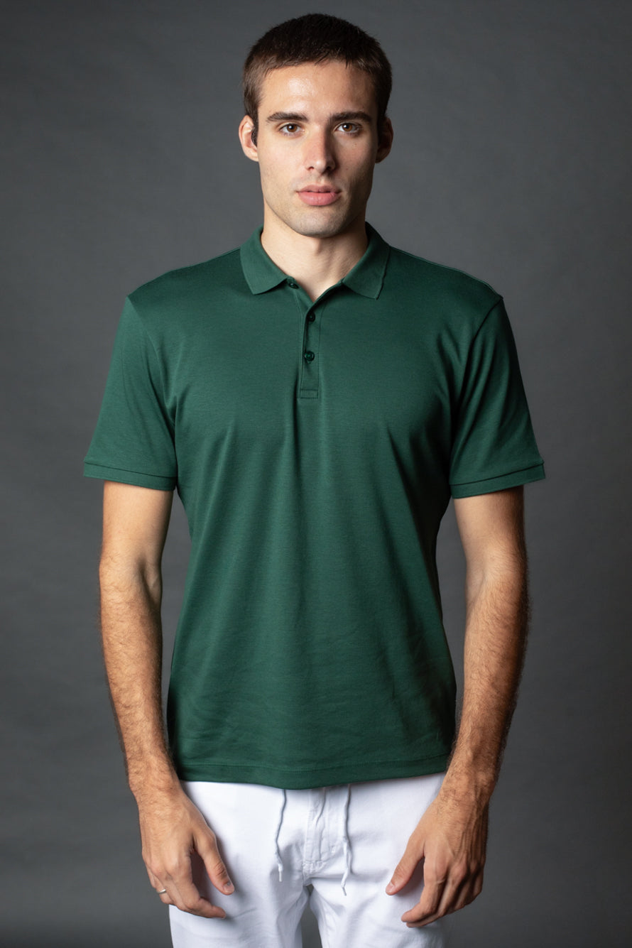 Polo Manga Curta Slim Pima 3 Botões - Verde Escuro