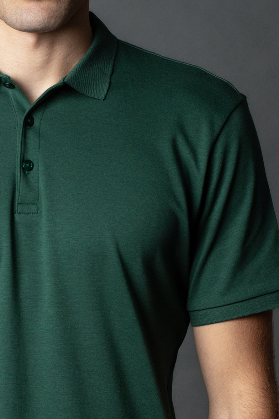 Polo Manga Curta Slim Pima 3 Botões - Verde Escuro