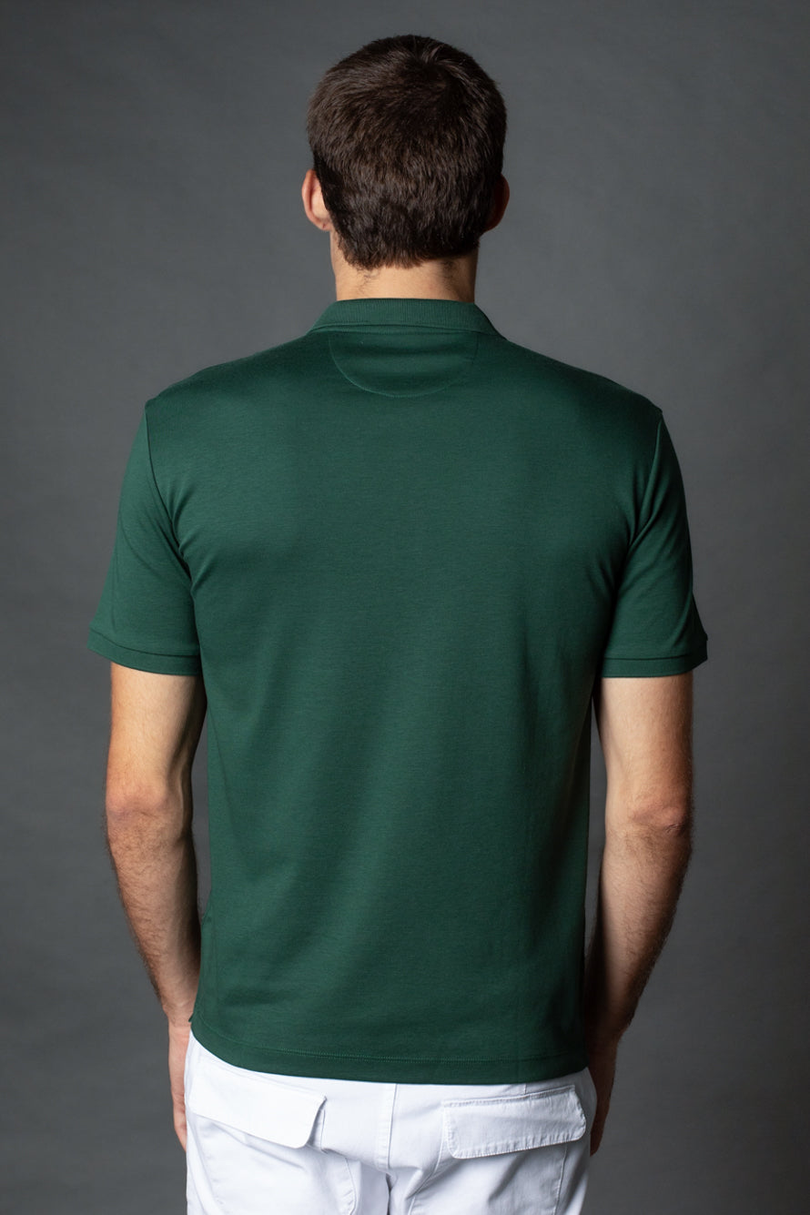 Polo Manga Curta Slim Pima 3 Botões - Verde Escuro