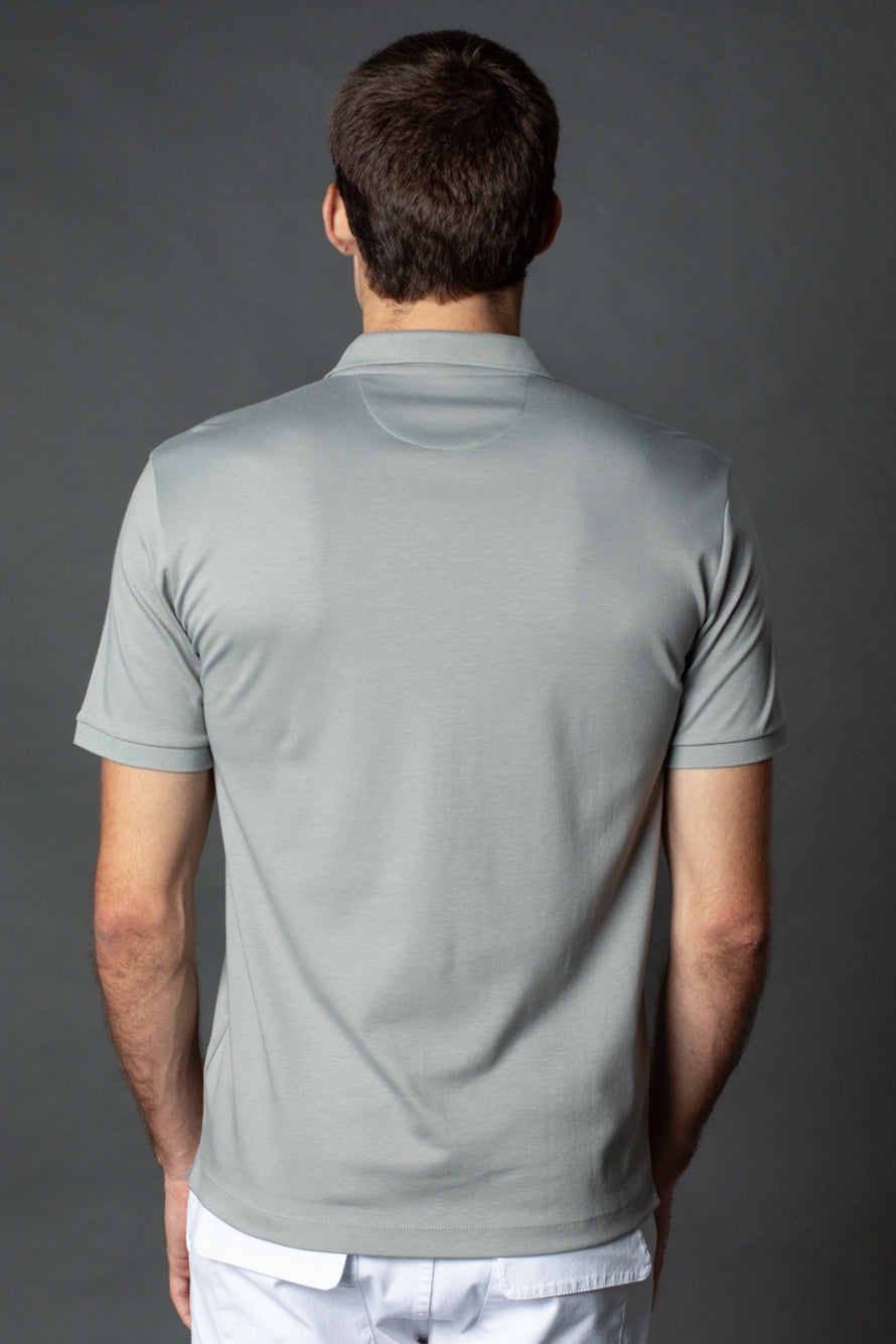 Polo Manga Curta Slim Pima 3 Botões - Cinza Claro