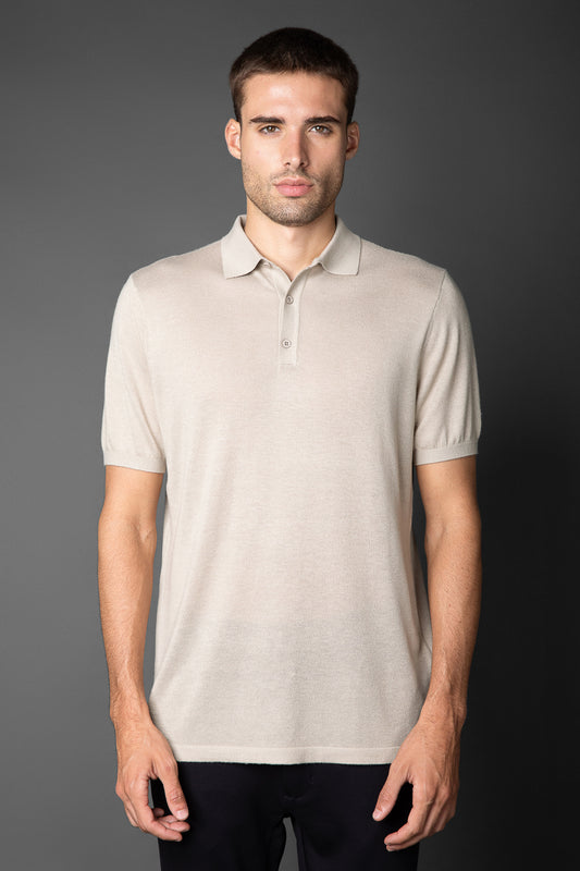 Polo Manga Curta Slim 3 Botões - Areia