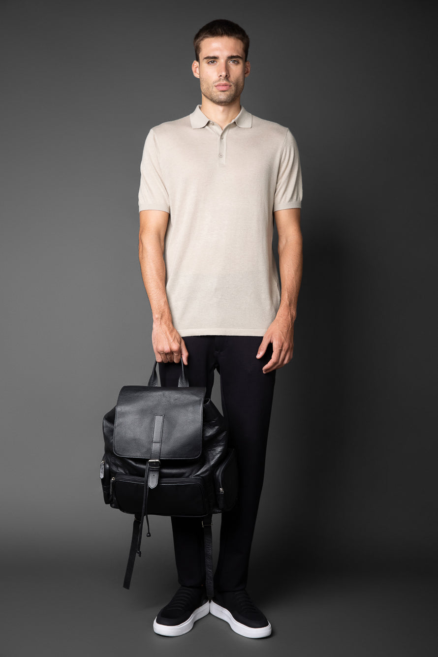 Polo Manga Curta Slim 3 Botões - Areia