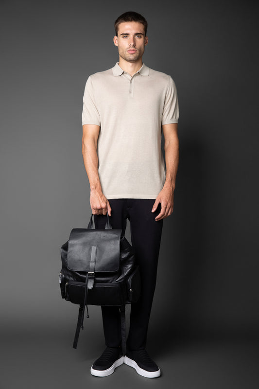 Polo Manga Curta Slim 3 Botões - Areia