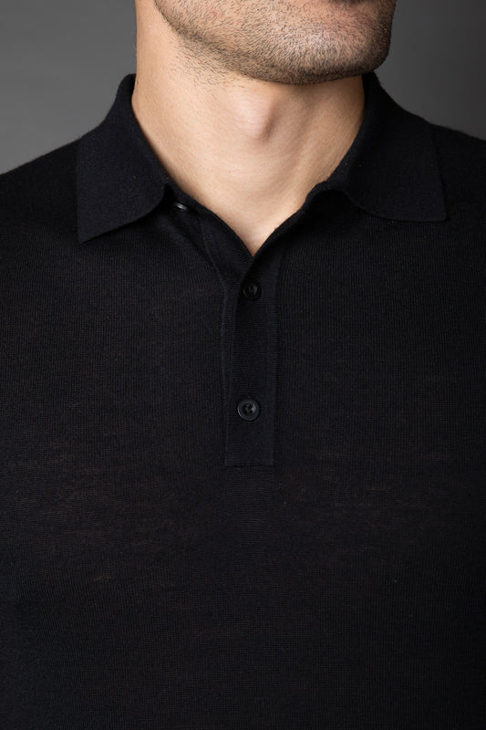 Polo Manga Curta Slim 3 Botões - Preto