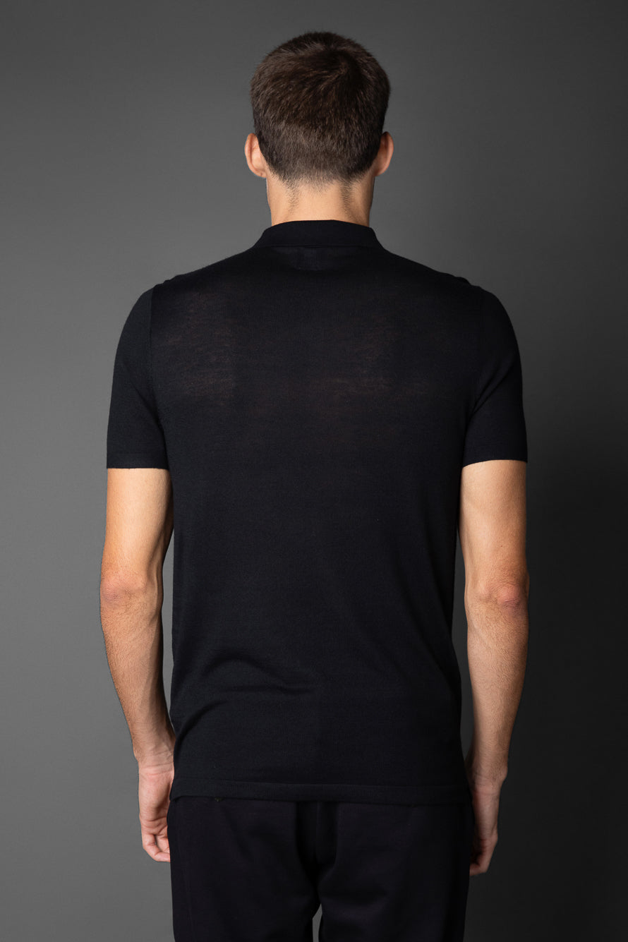 Polo Manga Curta Slim 3 Botões - Preto