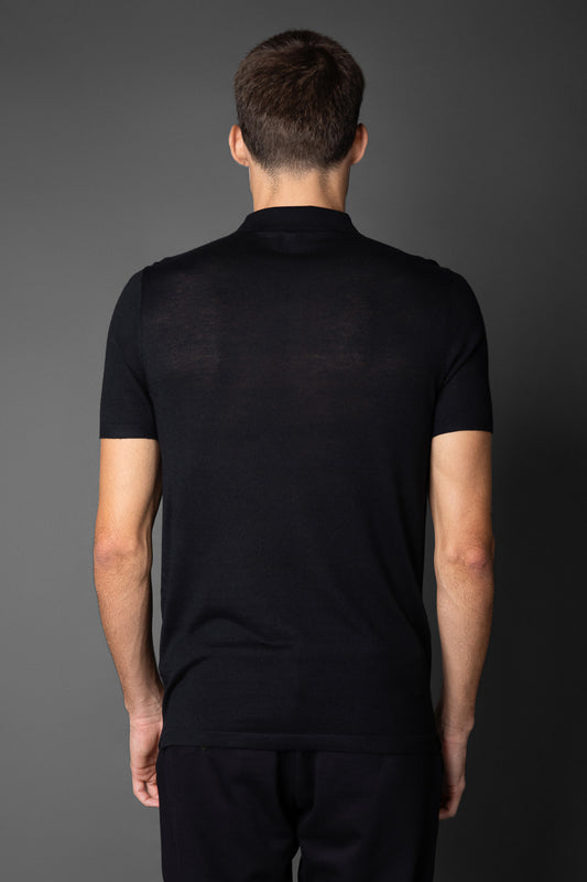 Polo Manga Curta Slim 3 Botões - Preto