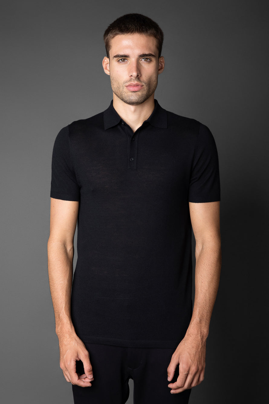 Polo Manga Curta Slim 3 Botões - Preto