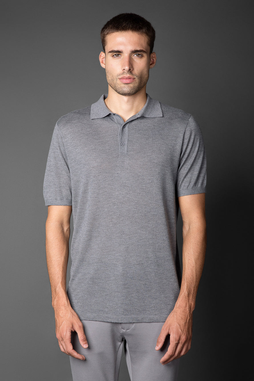 Polo Manga Curta Slim 3 Botões - Cinza
