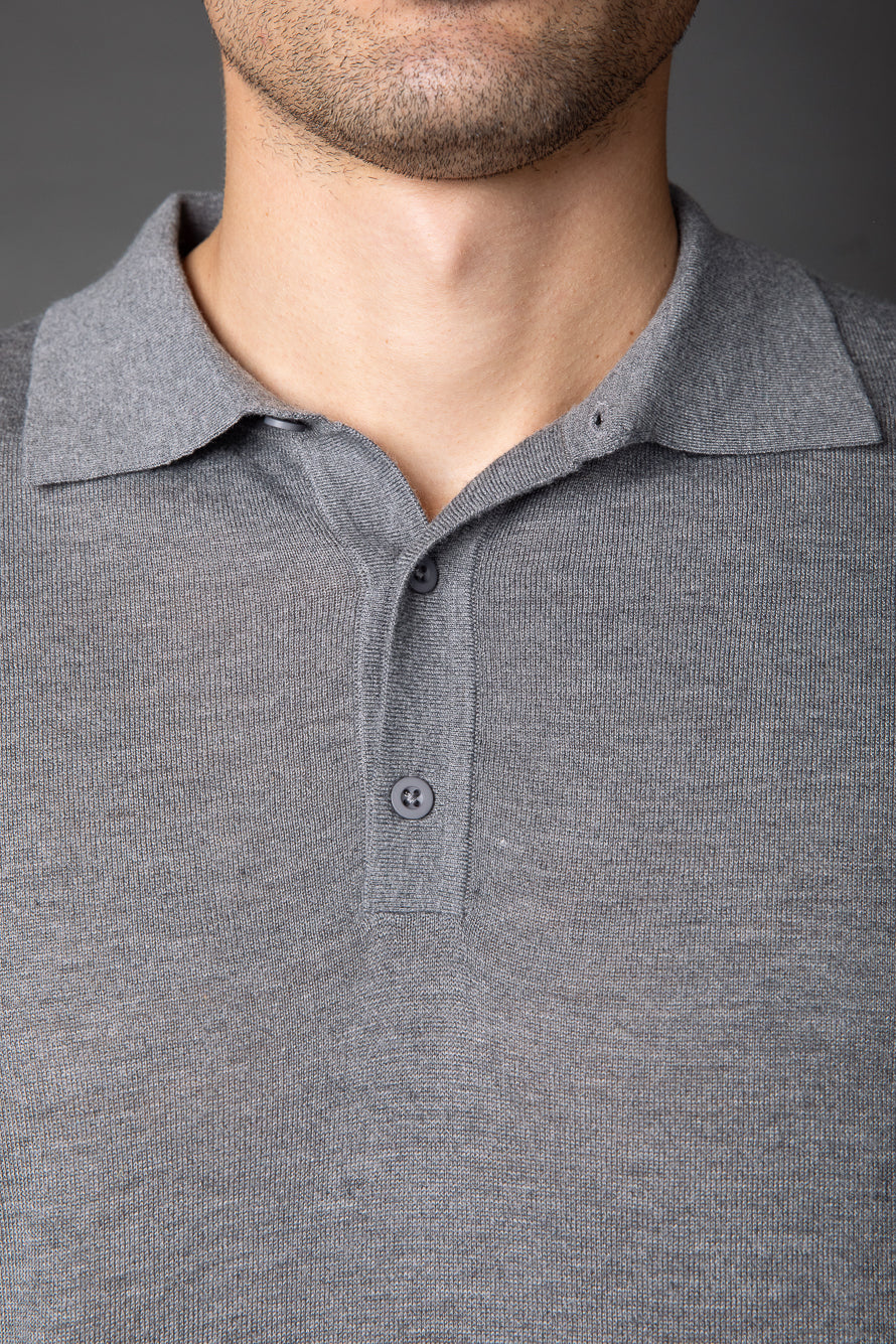 Polo Manga Curta Slim 3 Botões - Cinza