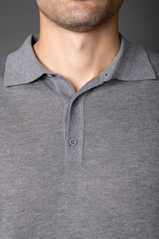 Polo Manga Curta Slim 3 Botões - Cinza
