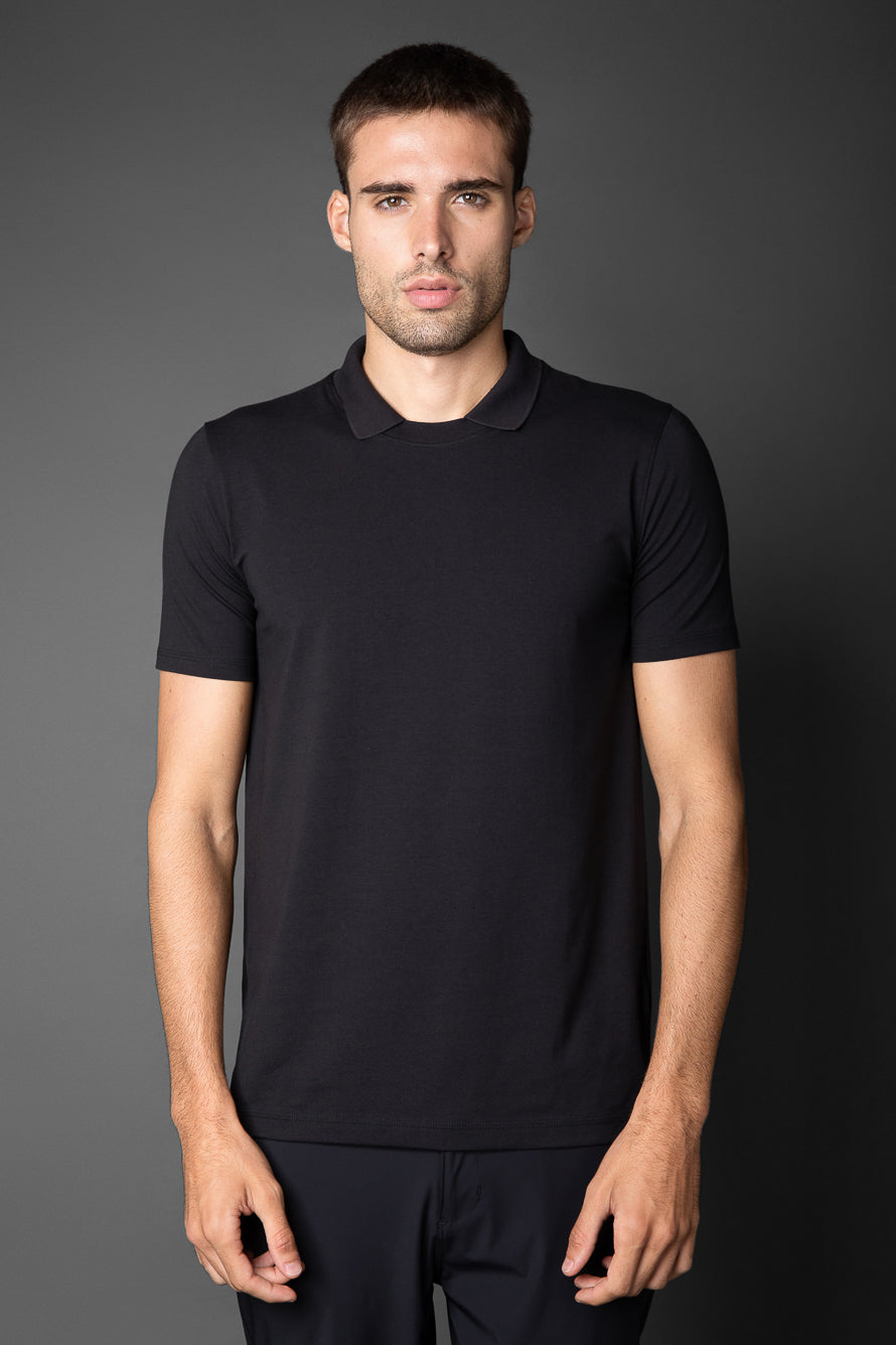 Polo Manga Curta Sem Botão Jersey Pima - Preto