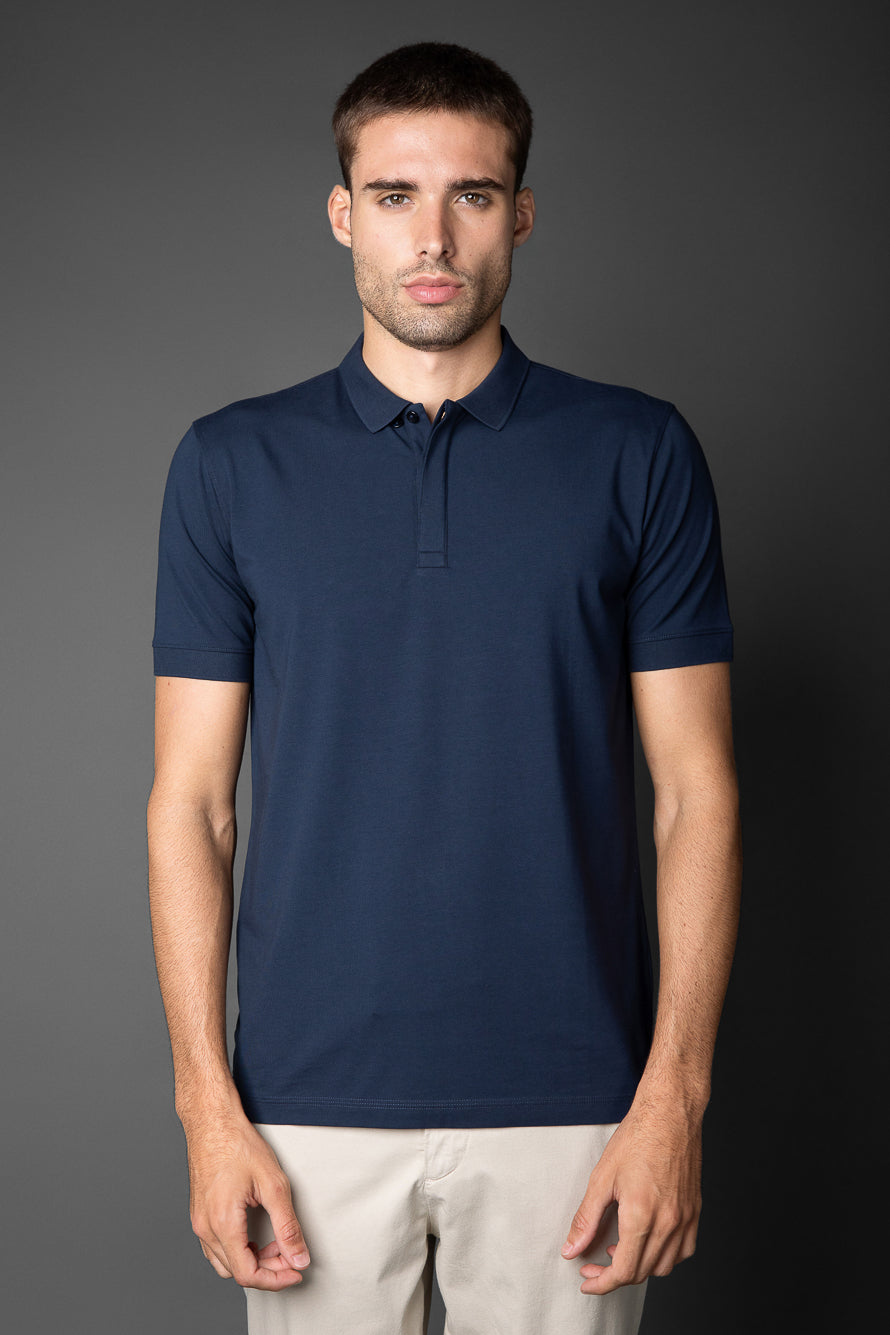 Polo Manga Curta Vista Dupla Jersey Pima - Azul