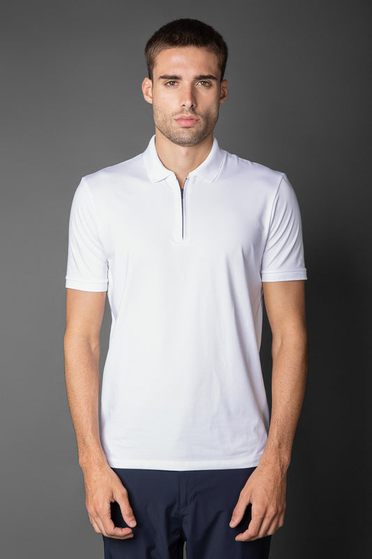 Polo Manga Curta Slim 1/2 Zíper Pima Tecnológica - Branco