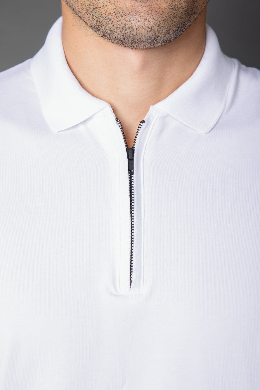 Polo Manga Curta Slim 1/2 Zíper Pima Tecnológica - Branco