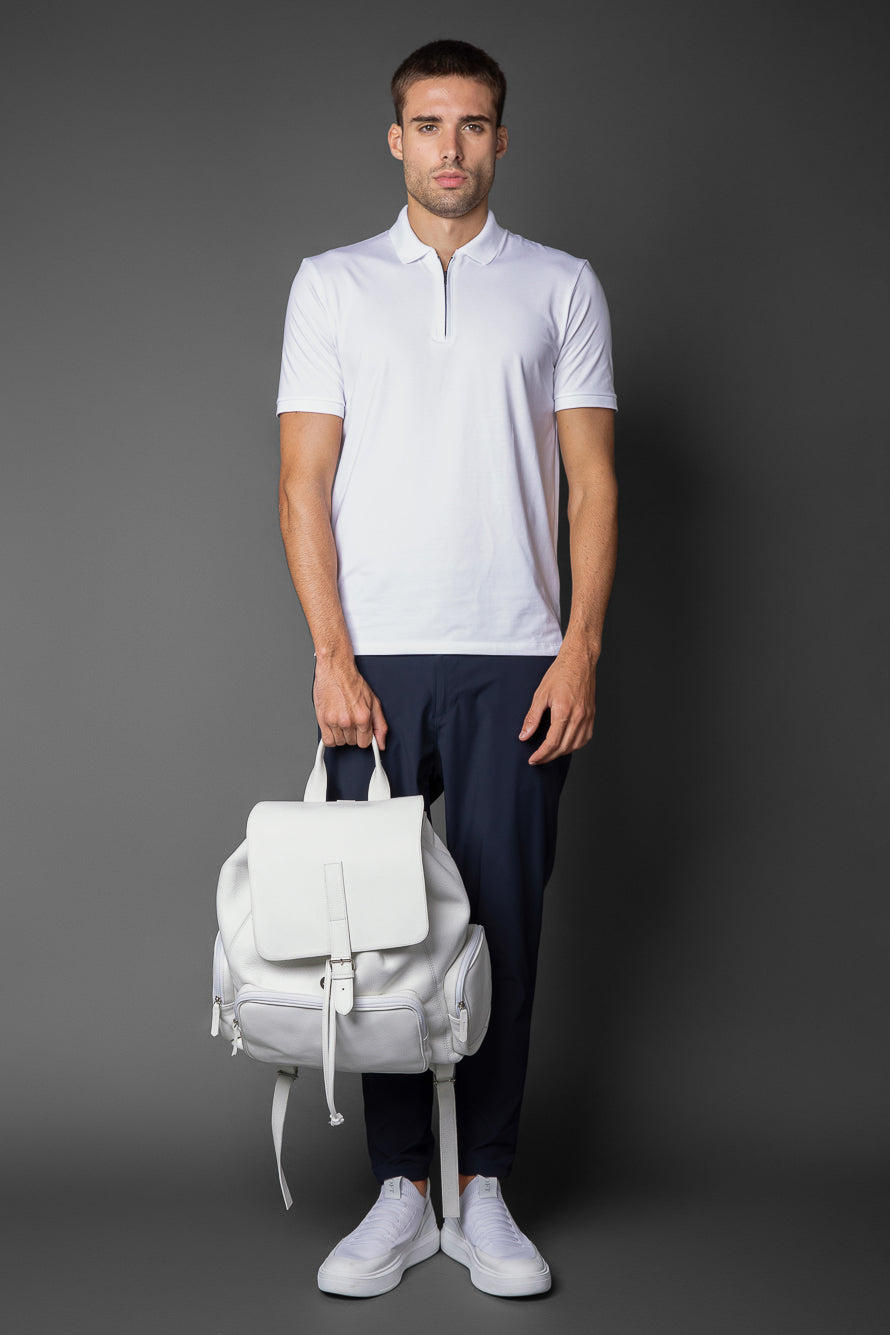 Polo Manga Curta Slim 1/2 Zíper Pima Tecnológica - Branco