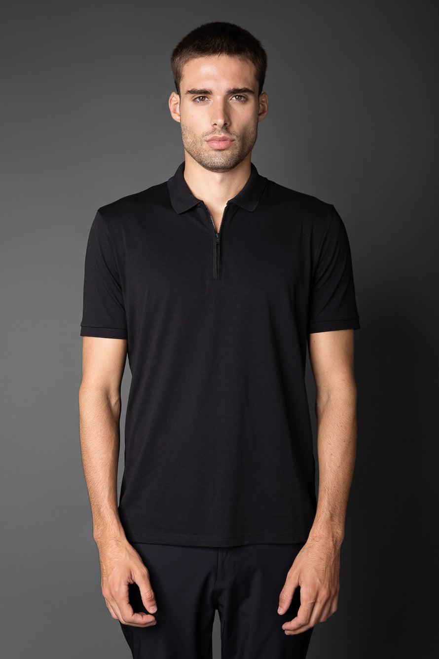 Polo Manga Curta Slim 1/2 Zíper Pima Tecnológica - Preto