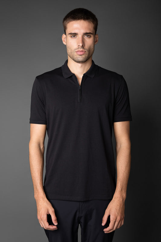 Polo Manga Curta Slim 1/2 Zíper Pima Tecnológica - Preto
