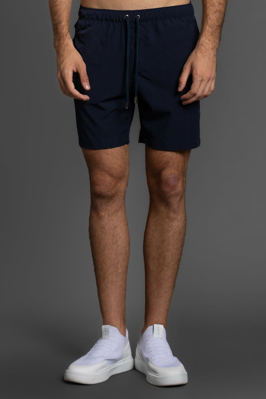 Shorts Liso Bolso Falso - Marinho