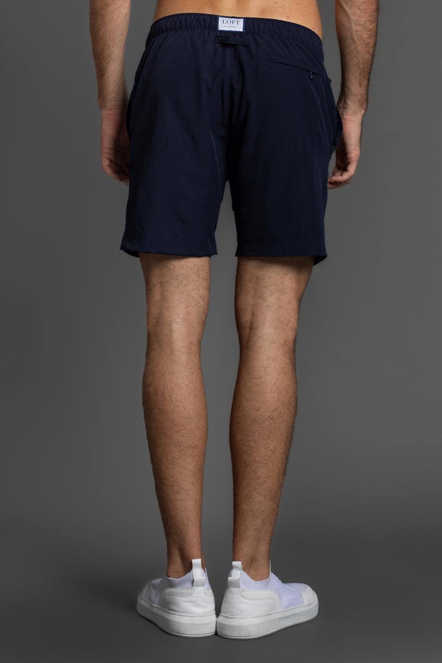 Shorts Liso Bolso Falso - Marinho