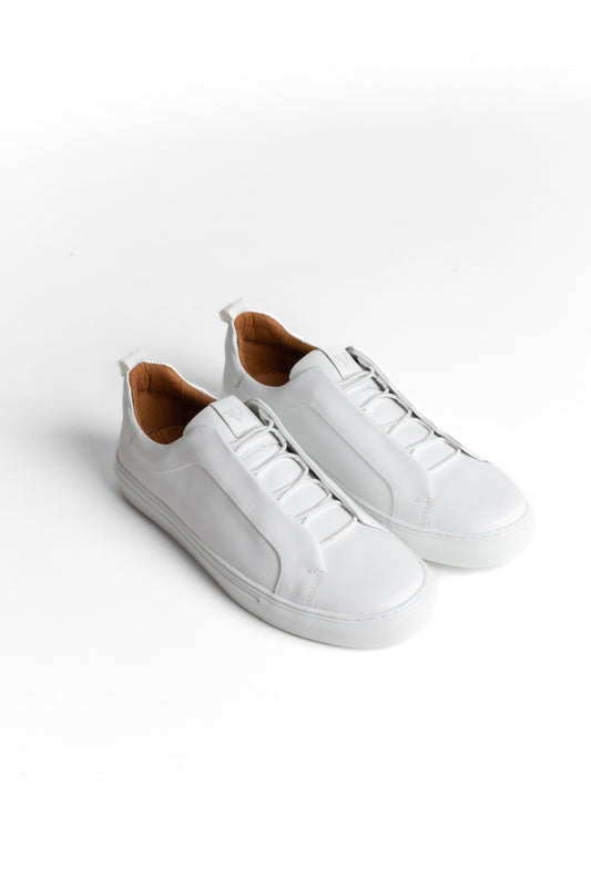Tênis Couro Com Elástico - Branco