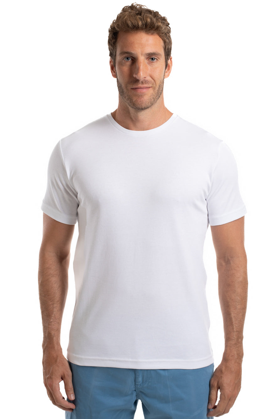 Camiseta Gola Careca Pima Lisa Interlock - Branco