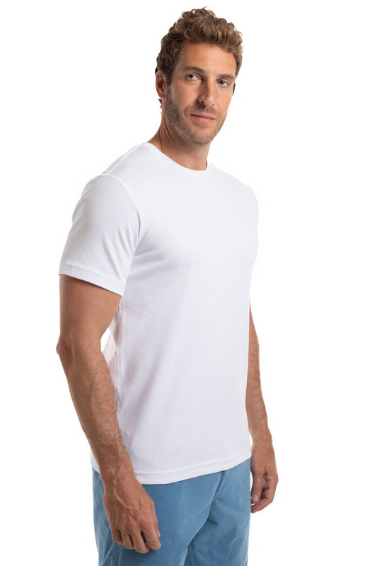 Camiseta Gola Careca Pima Lisa Interlock - Branco