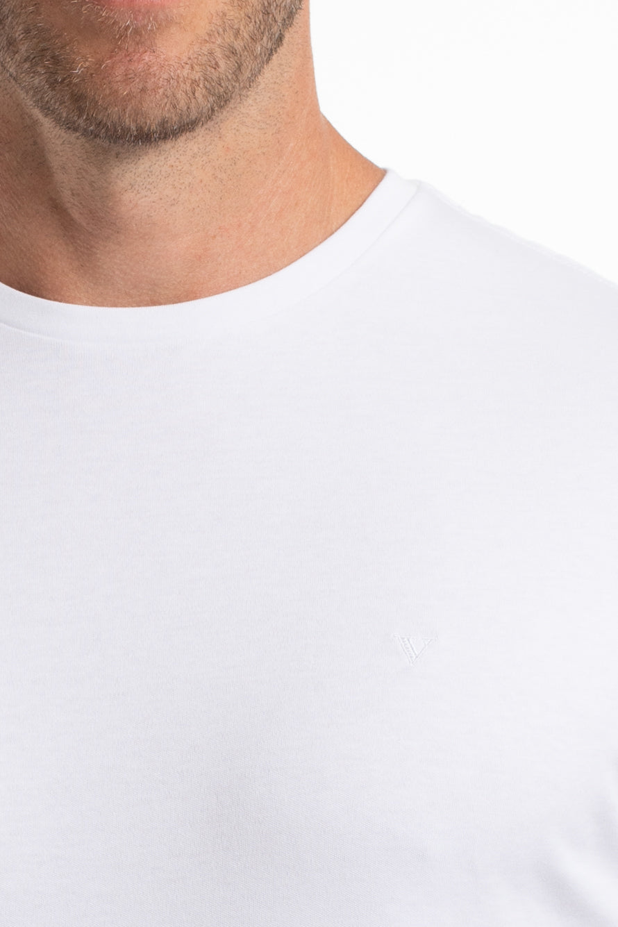 Camiseta Gola Careca Pima Lisa Interlock - Branco