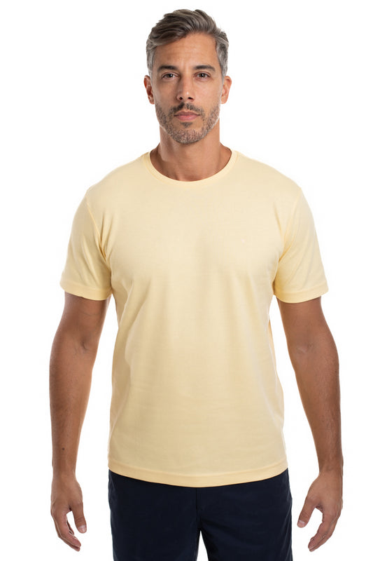 Camiseta Gola Careca Pima Lisa Interlock - Amarela