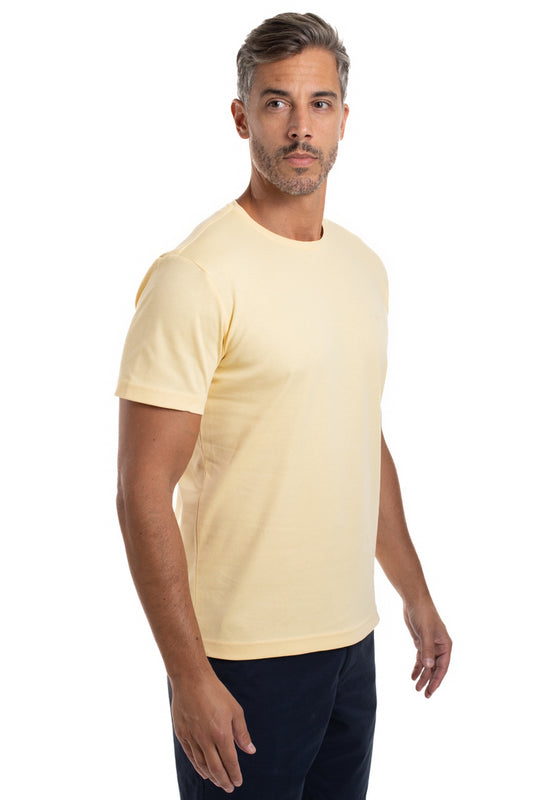 Camiseta Gola Careca Pima Lisa Interlock - Amarela