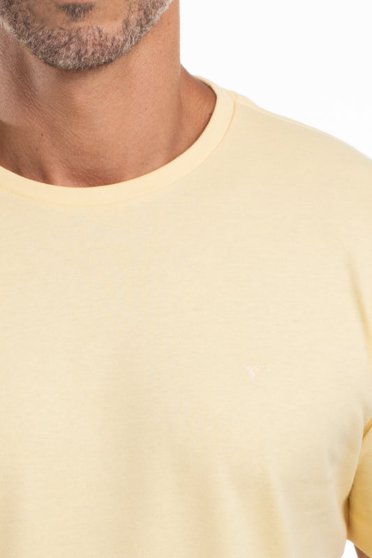 Camiseta Gola Careca Pima Lisa Interlock - Amarela