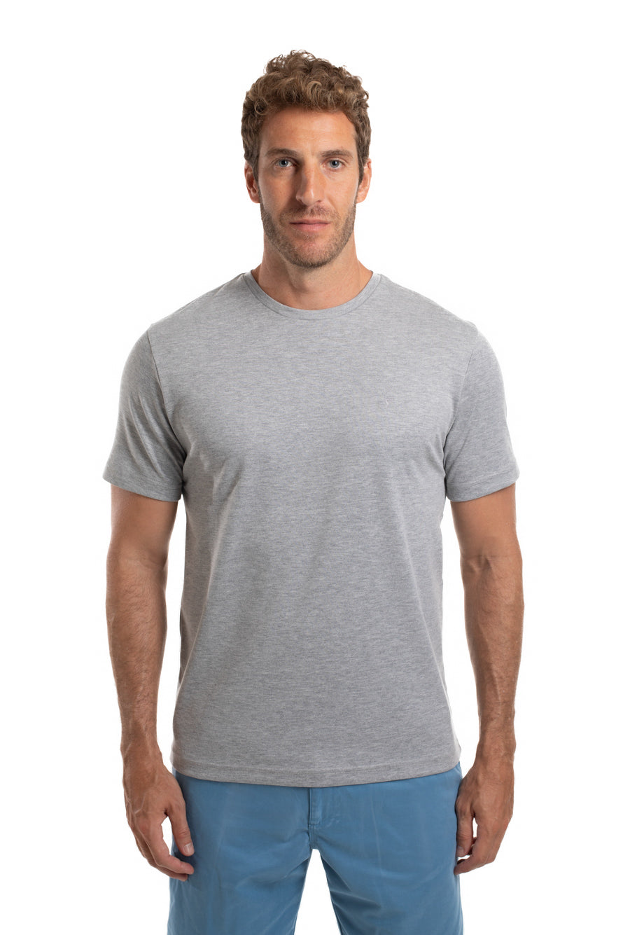 Camiseta Gola Careca Pima Lisa Interlock - Cinza Mescla