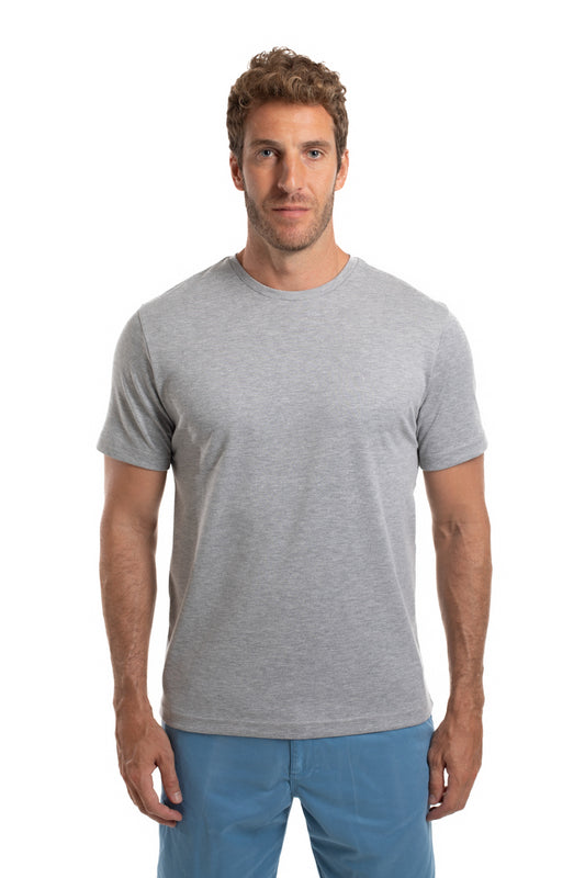 Camiseta Gola Careca Pima Lisa Interlock - Cinza Mescla