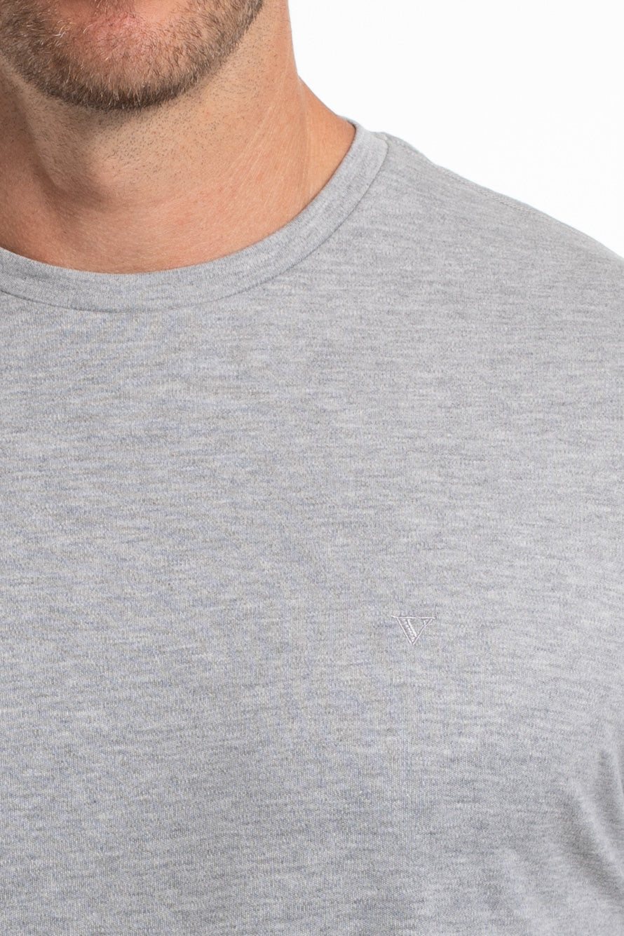 Camiseta Gola Careca Pima Lisa Interlock - Cinza Mescla