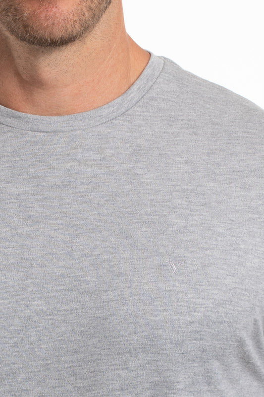 Camiseta Gola Careca Pima Lisa Interlock - Cinza Mescla