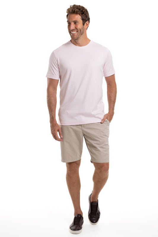 Camiseta Gola Careca Pima Lisa Interlock - Rosa Claro