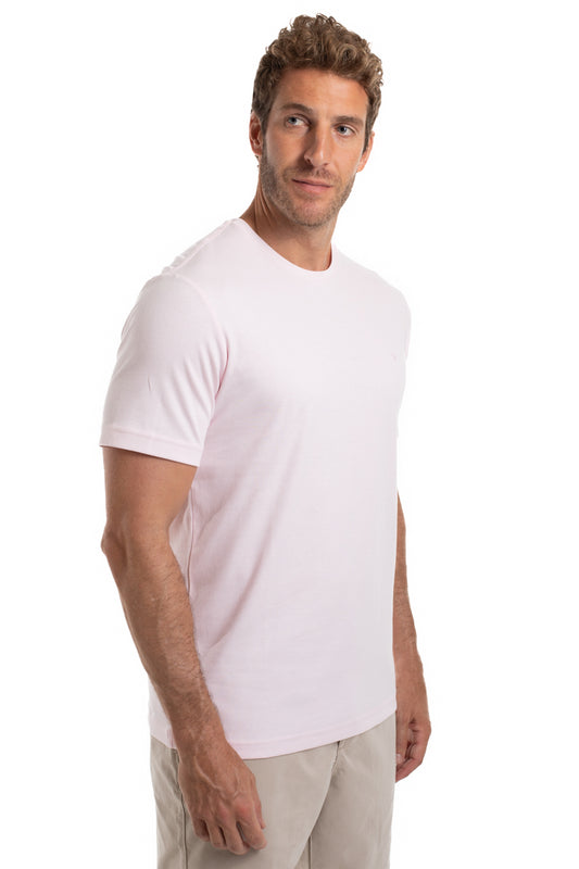 Camiseta Gola Careca Pima Lisa Interlock - Rosa Claro
