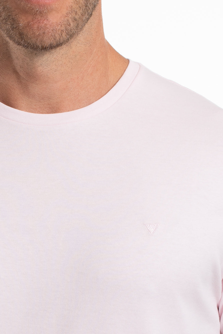 Camiseta Gola Careca Pima Lisa Interlock - Rosa Claro
