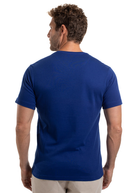 Camiseta Gola Careca Pima Lisa Interlock - Azul Escuro