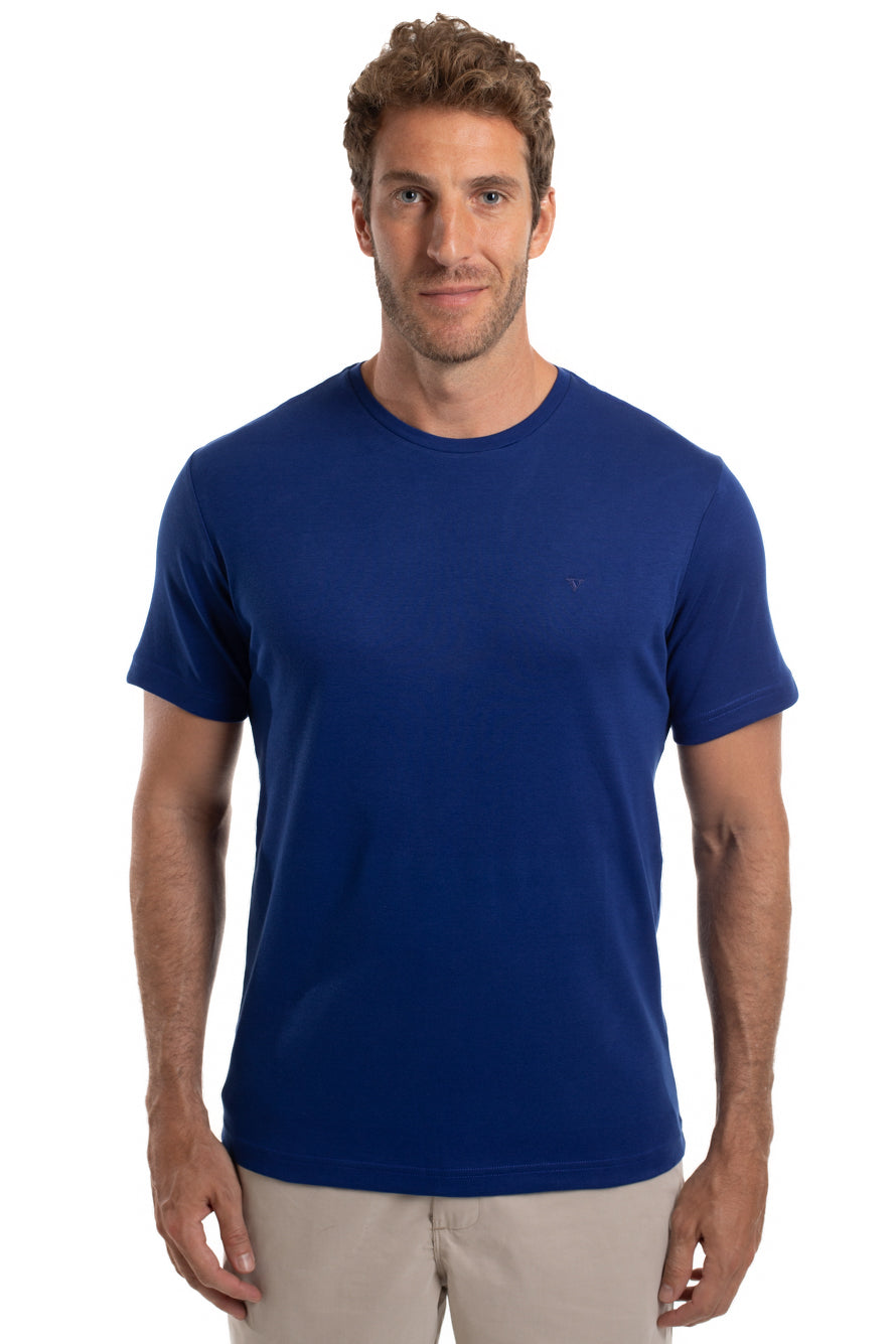 Camiseta Gola Careca Pima Lisa Interlock - Azul Escuro