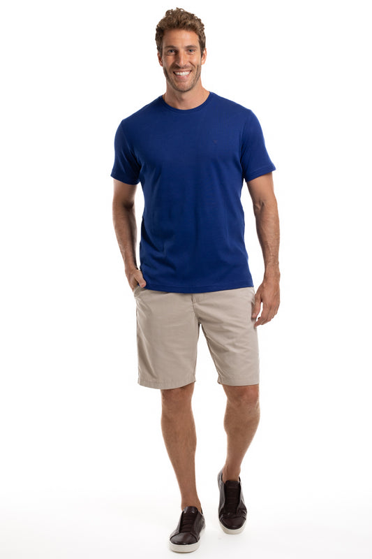 Camiseta Gola Careca Pima Lisa Interlock - Azul Escuro