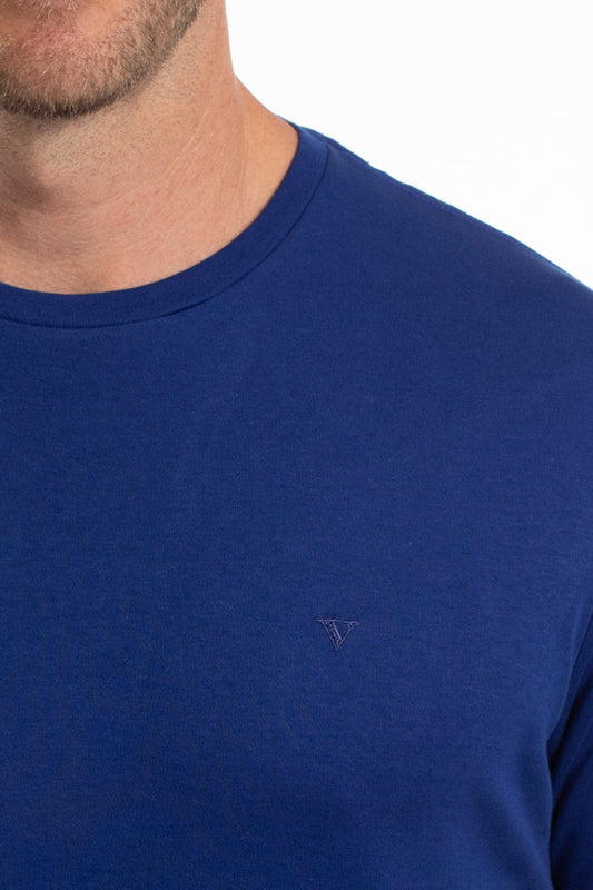 Camiseta Gola Careca Pima Lisa Interlock - Azul Escuro