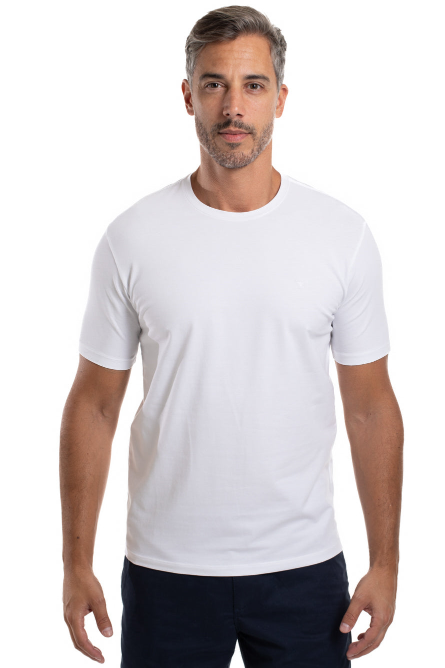 Camiseta Gola Careca Manga Curta Strech Lisa - Branco