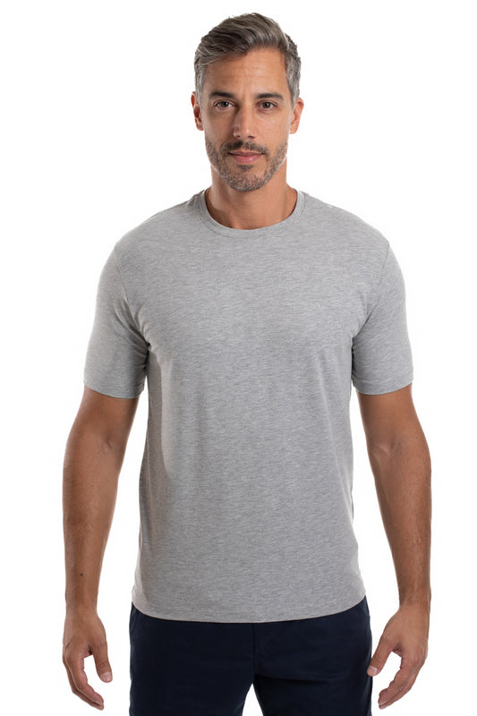 Camiseta Gola Careca Manga Curta Strech Lisa - Cinza Mescla