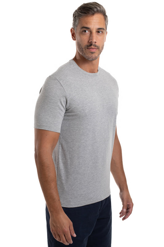 Camiseta Gola Careca Manga Curta Strech Lisa - Cinza Mescla